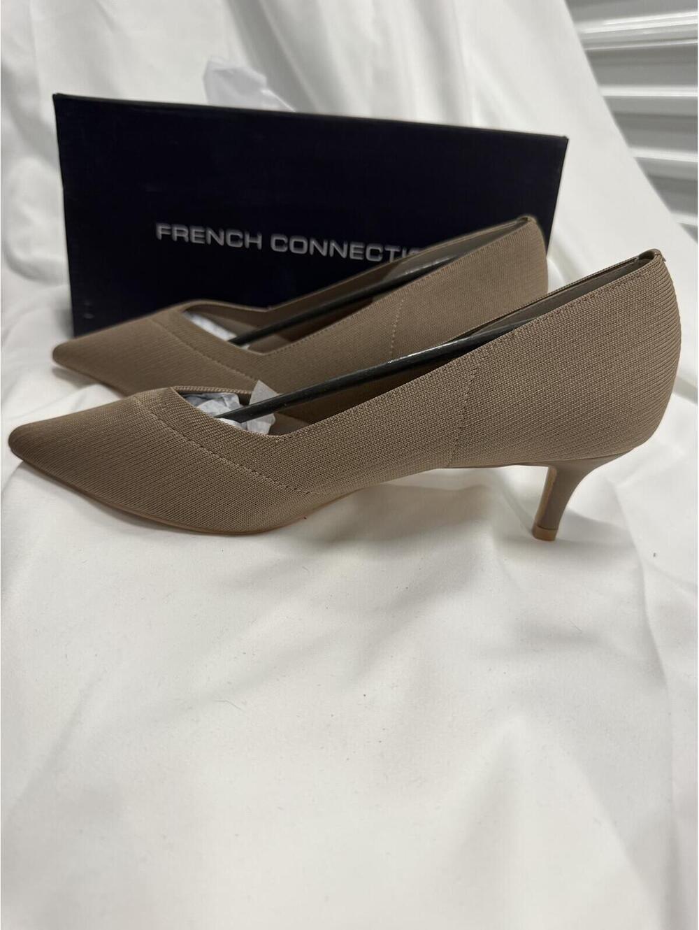 French Connection Women's Taupe Knit Pointed Toe Kitten Heel Pumps - Picture 3 of 8
